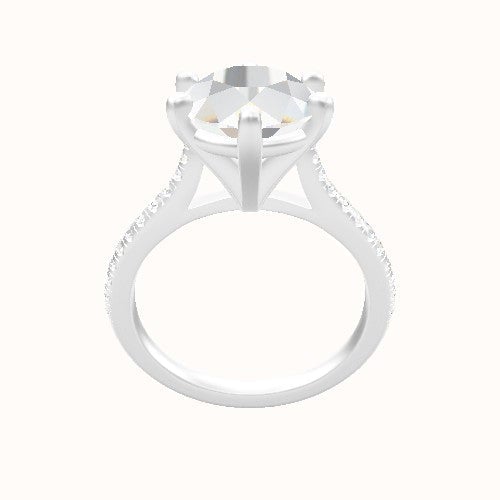 Pave Cathedral Engagement Ring With High Set Six Prong Head