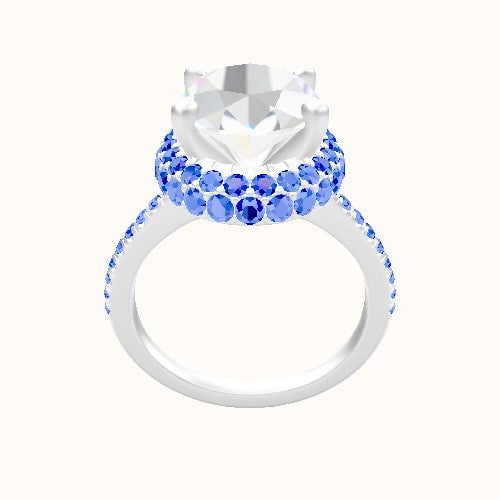 Pave Cathedral Engagement Ring With High Set Waterfall Halo Head