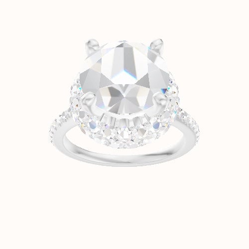 Pave Cathedral Engagement Ring With High Set Waterfall Halo Head