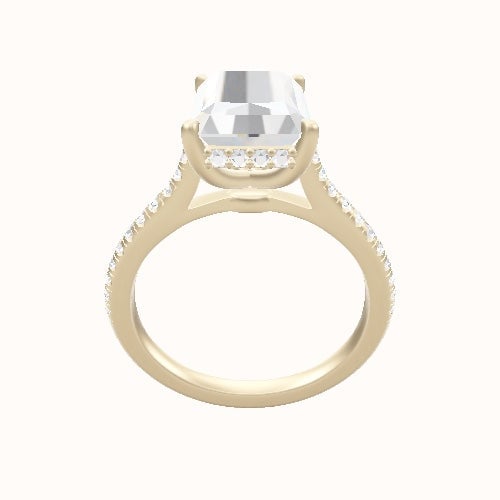 Pave Cathedral Engagement Ring With Low Set Pave  Hidden Halo Head