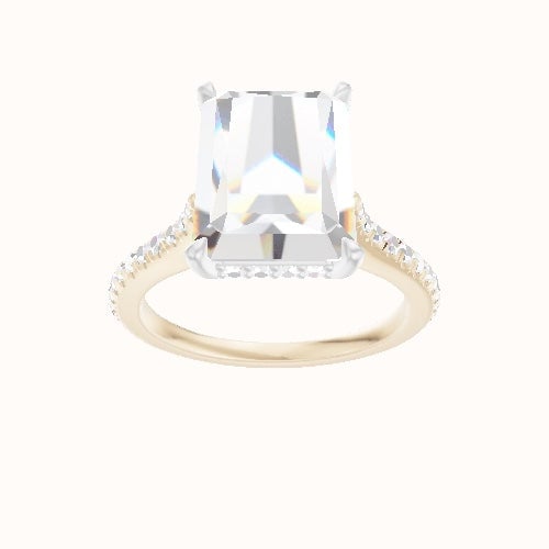 Pave Cathedral Engagement Ring With Low Set Pave  Hidden Halo Head