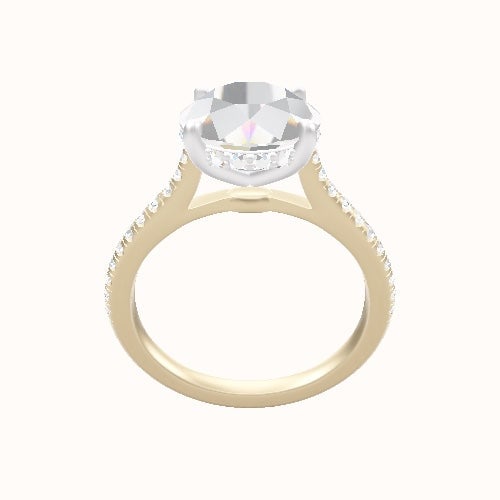 Pave Cathedral Engagement Ring With Low Set Pave  Hidden Halo Head