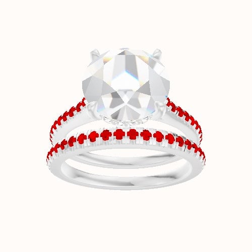 Pave Cathedral Engagement Ring With Low Set Pave  Hidden Halo Head and Matching Band