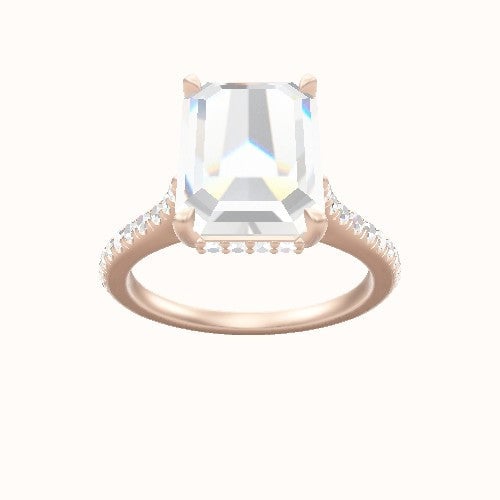 Pave Cathedral Engagement Ring With Low Set Pave  Hidden Halo Head and Matching Band