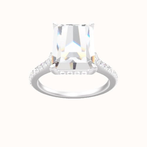 Pave Cathedral Engagement Ring With Low Set Pave  Hidden Halo Head and Matching Band