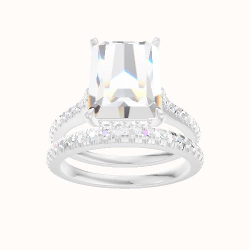 Pave Cathedral Engagement Ring With Low Set Pave  Hidden Halo Head and Matching Band