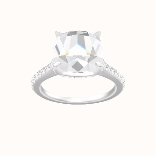 Pave Cathedral Engagement Ring With Low Set Pave  Hidden Halo Head and Matching Band
