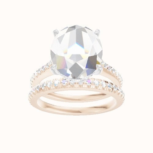 Pave Cathedral Engagement Ring With Low Set Pave  Hidden Halo Head and Matching Band