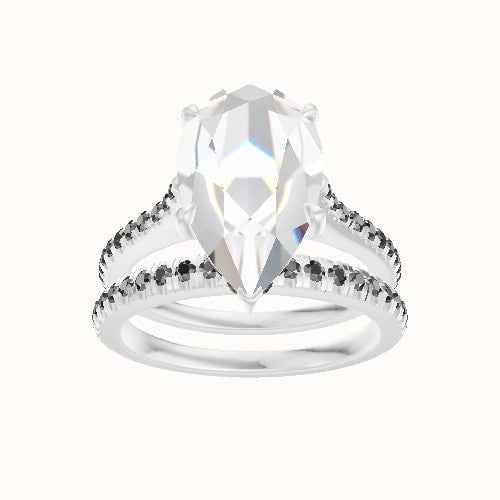 Pave Cathedral Engagement Ring With Low Set Pave  Hidden Halo Head and Matching Band