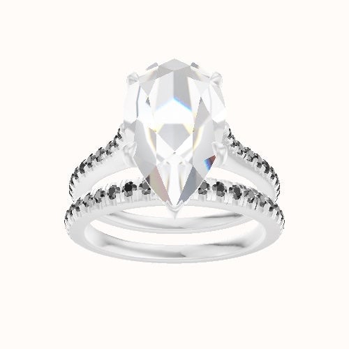Pave Cathedral Engagement Ring With Low Set Pave  Hidden Halo Head and Matching Band