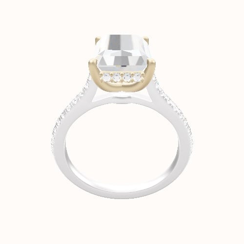 Pave Cathedral Engagement Ring With Low Set Pave  Hidden Halo Head