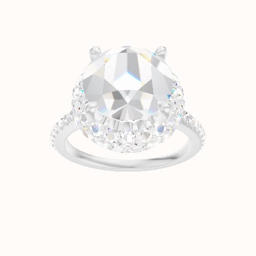 Pave Cathedral Engagement Ring With Low Set Waterfall Halo Head