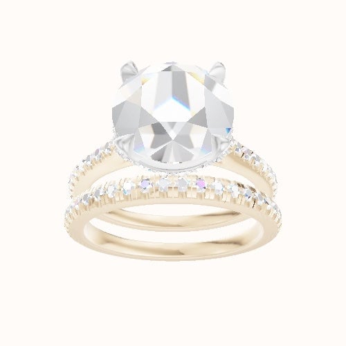 Pave Cathedral Engagement Ring With Pave Basket Head and Matching Band