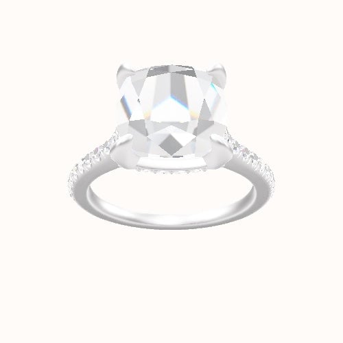 Pave Cathedral Engagement Ring With Pave Basket Head and Matching Band
