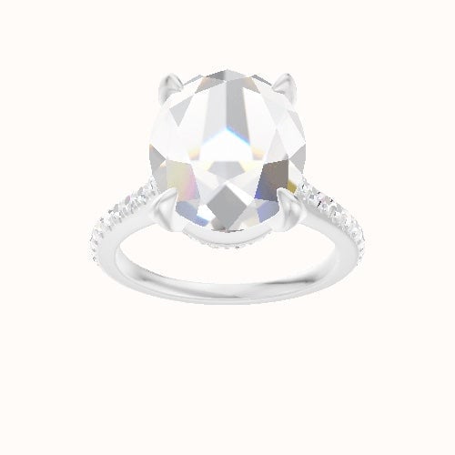 Pave Cathedral Engagement Ring With Pave Basket Head and Matching Band
