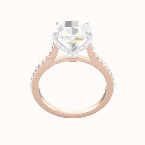 Pave Cathedral Engagement Ring With Pave Petal Four Prong Head