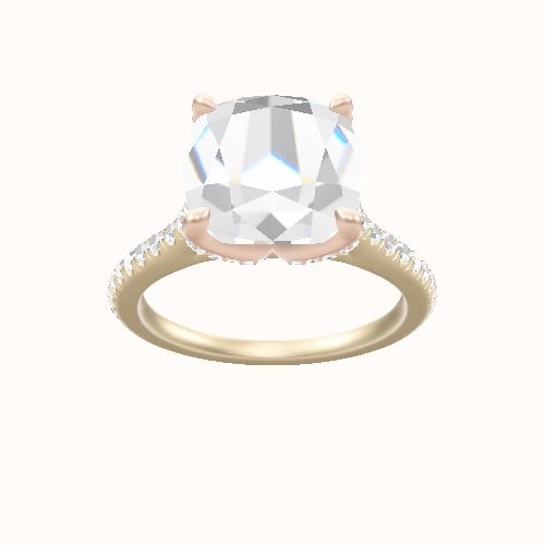 Pave Cathedral Engagement Ring With Pave Petal Four Prong Head