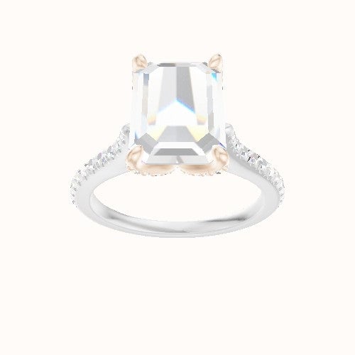Pave Cathedral Engagement Ring With Pave Petal Four Prong Head