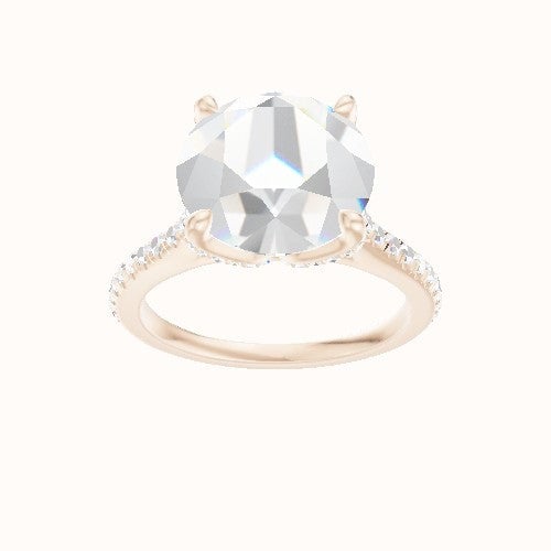 Pave Cathedral Engagement Ring With Pave Petal Four Prong Head