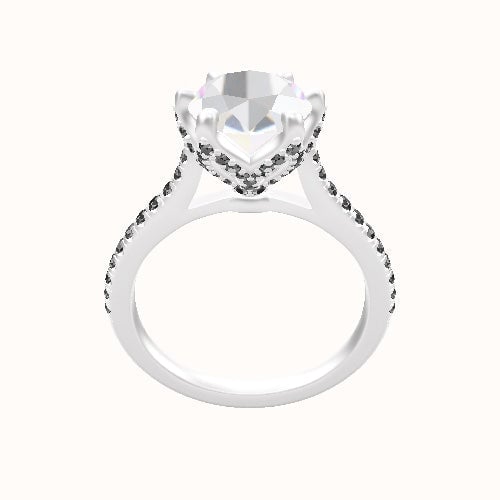 Pave Cathedral Engagement Ring With Pave Petal Six Prong Head