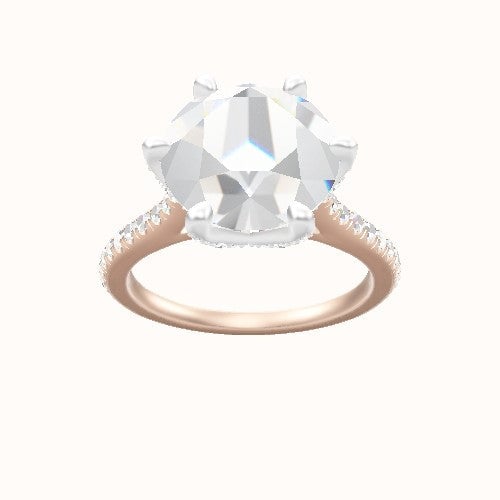 Pave Cathedral Engagement Ring With Pave Petal Six Prong Head