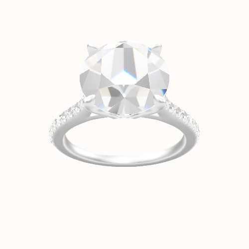 Pave Cathedral Engagement Ring With Pave Tulip Prongs w. Surprise Diamond Head