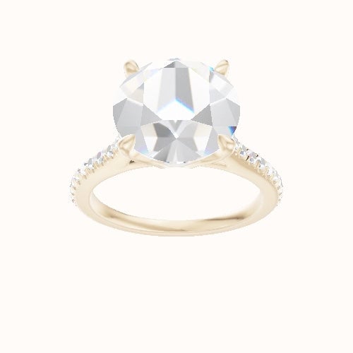 Pave Cathedral Engagement Ring With Pave Tulip Prongs w. Surprise Diamond Head