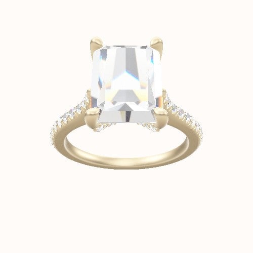 Pave Cathedral Engagement Ring With Pave V Prong Head