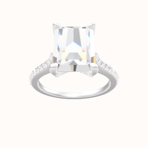 Pave Cathedral Engagement Ring With Pave V Prong Head and Matching Band