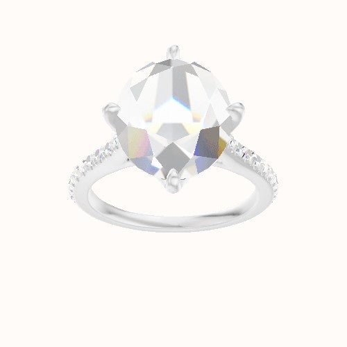 Pave Cathedral Engagement Ring With Petal Compass Prong Head