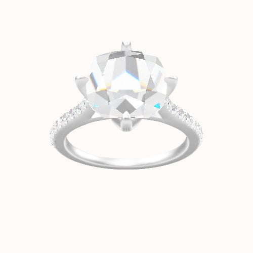 Pave Cathedral Engagement Ring With Petal Compass Prong Head