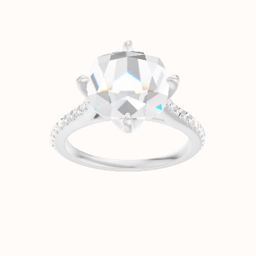 Pave Cathedral Engagement Ring With Petal Compass Prong Head