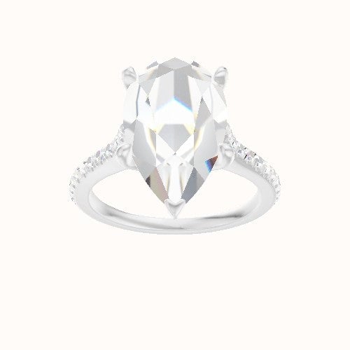 Pave Cathedral Engagement Ring With Petal Four Prong Head