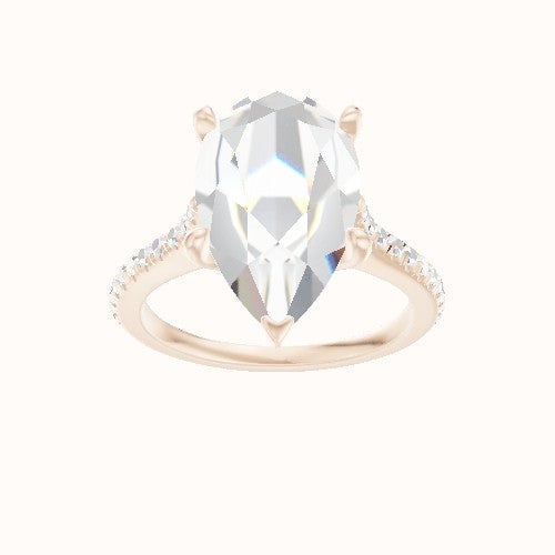 Pave Cathedral Engagement Ring With Petal Four Prong Head