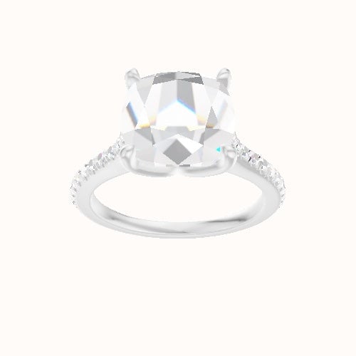 Pave Cathedral Engagement Ring With Petal Four Prong Head and Matching Band
