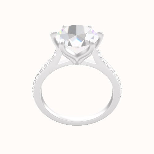 Pave Cathedral Engagement Ring With Petal Six Prong Head