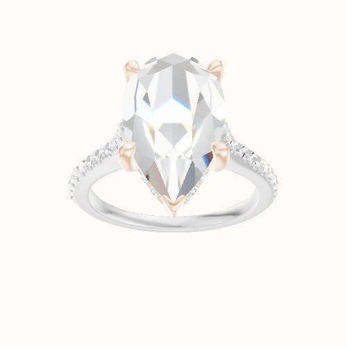 Pave Cathedral Engagement Ring With V Prong with Hidden Halo Head