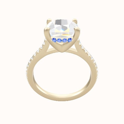 Pave Cathedral Engagement Ring With V Prong with Hidden Halo Head