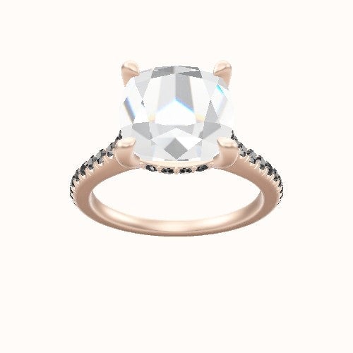 Pave Cathedral Engagement Ring With V Prong with Hidden Halo Head and Matching Band