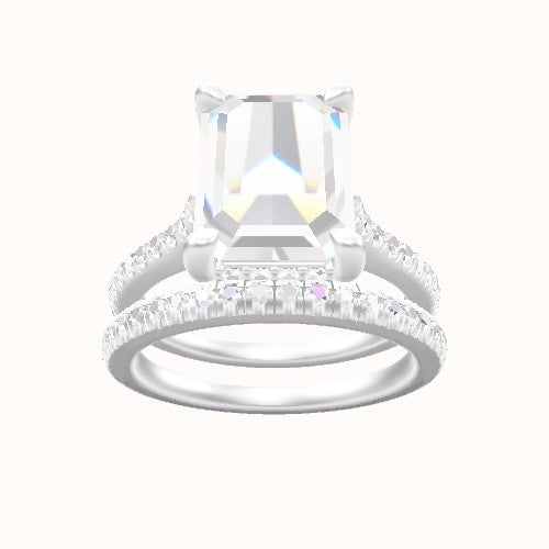 Pave Cathedral Engagement Ring With V Prong with Hidden Halo Head and Matching Band