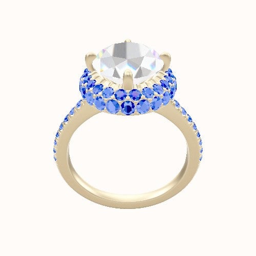 Pave Cathedral Engagement Ring With Waterfall Halo Head