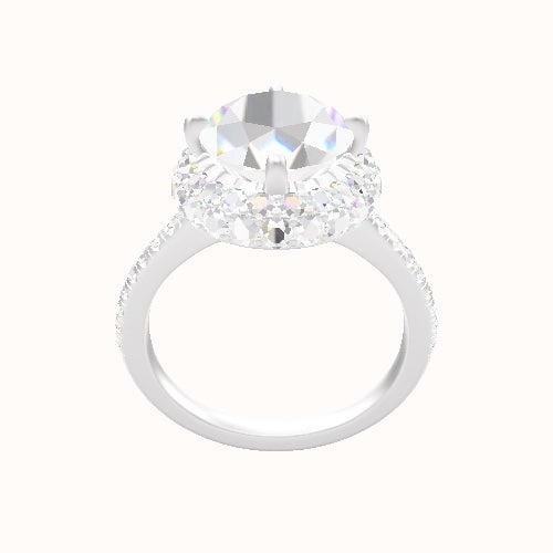 Pave Cathedral Engagement Ring With Waterfall Halo Head