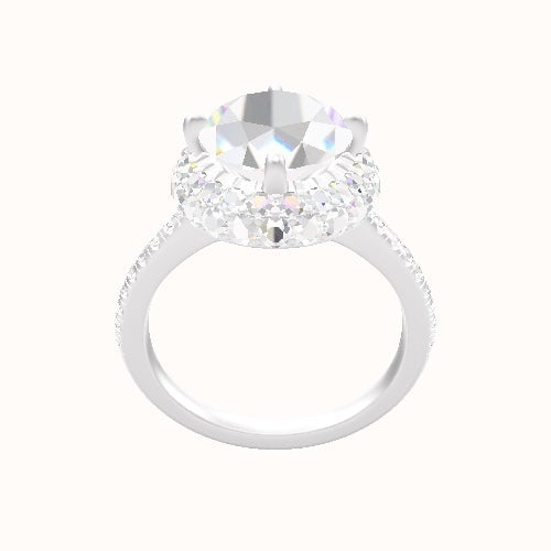 Pave Cathedral Engagement Ring With Waterfall Halo Head
