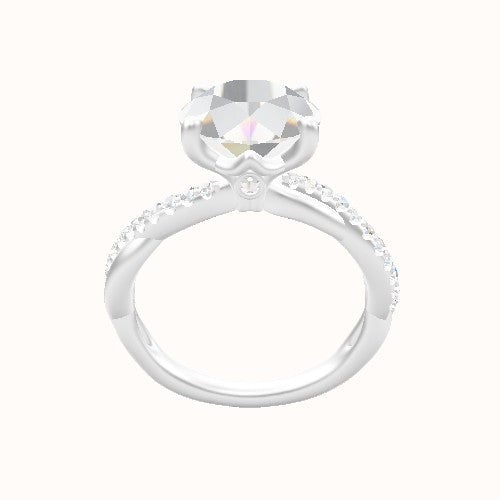 Pave Rope Engagement Ring With Crown Four Prong w. Surprise Diamond Head