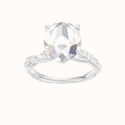 Pave Rope Engagement Ring With Crown Four Prong w. Surprise Diamond Head