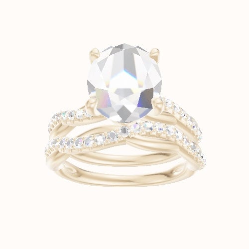 Pave Rope Engagement Ring With Crown Four Prong w. Surprise Diamond Head and Matching Band