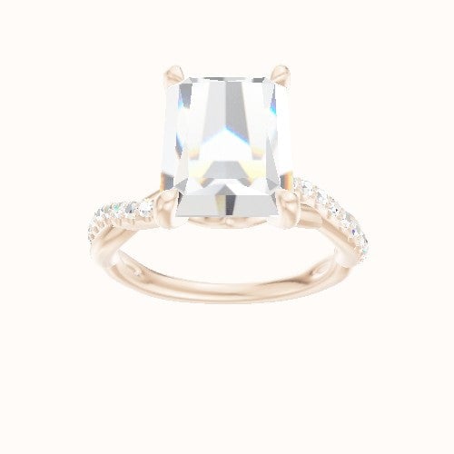 Pave Rope Engagement Ring With Crown Four Prong w. Surprise Diamond Head