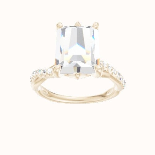 Pave Rope Engagement Ring With Crown Six Prong w. accent Diamond Head