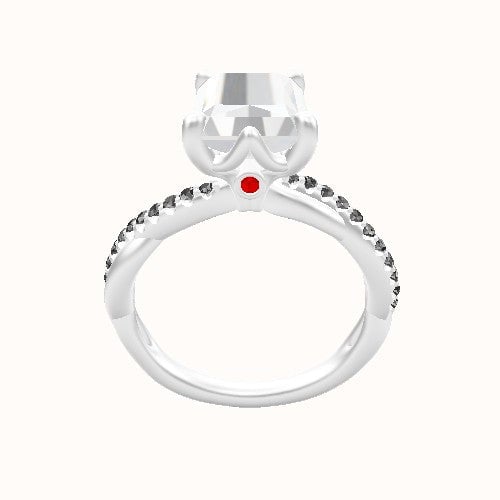 Pave Rope Engagement Ring With Crown Six Prong w. accent Diamond Head