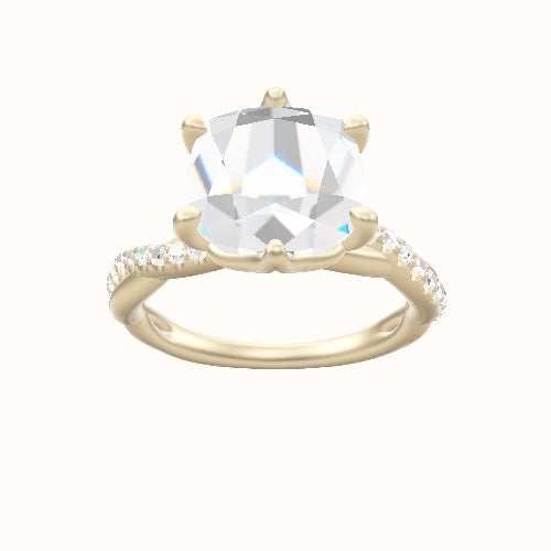 Pave Rope Engagement Ring With Crown Six Prong w. accent Diamond Head and Matching Band